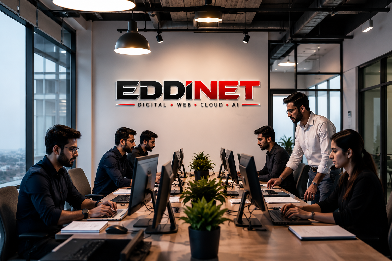 Eddinet team collaborating in the office in Delhi NCR